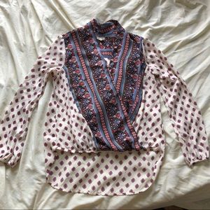 boho v neck flowy high low blouse